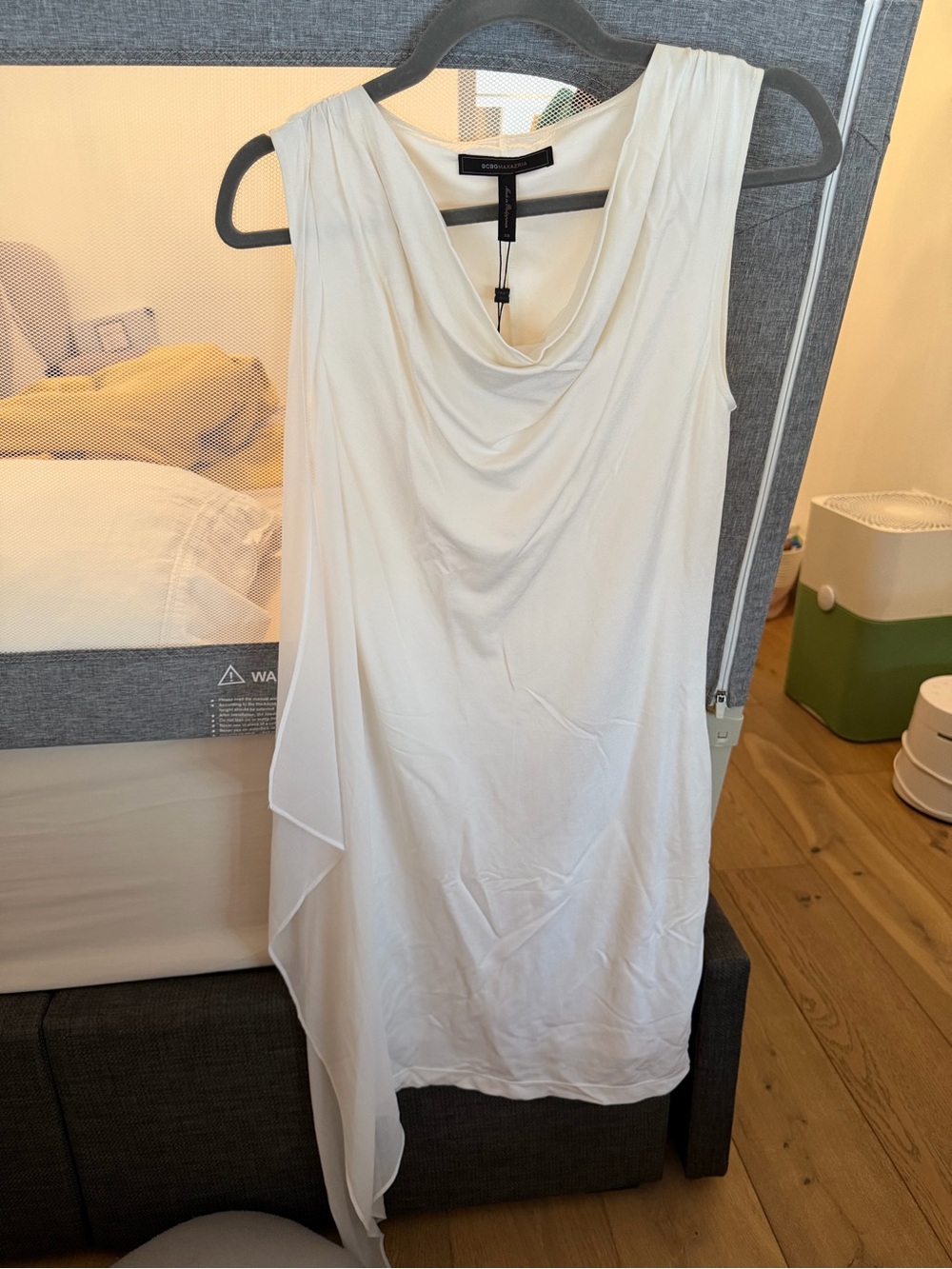 BCBGMaxAzria Ivory One-Shoulder Drape Dress